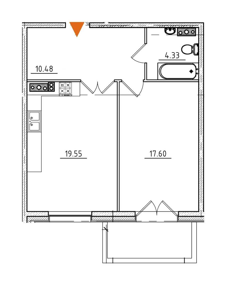 Однокомнатная квартира в : площадь 53.53 м2 , этаж: 6 – купить в Санкт-Петербурге
